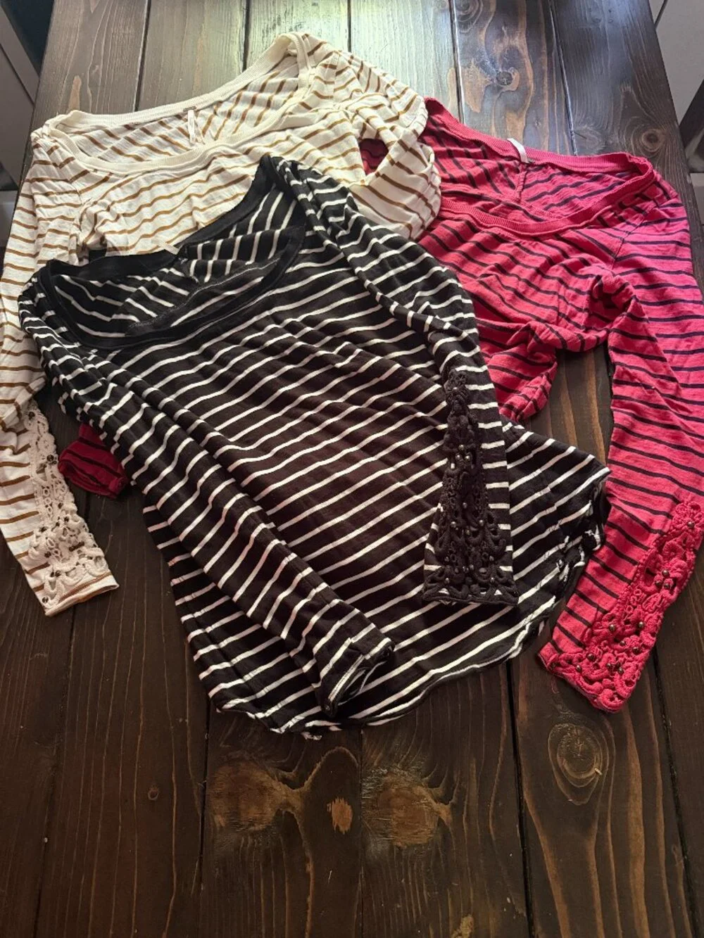 Free People Long Sleeve Striped Embroidered Sleeve Top Lot (3) -  Women's Large